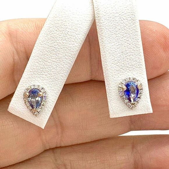 Diamond Sapphire Earrings 18k Gold Stud .60 CTW Certified $2,295 921738 - Picture 2 of 9